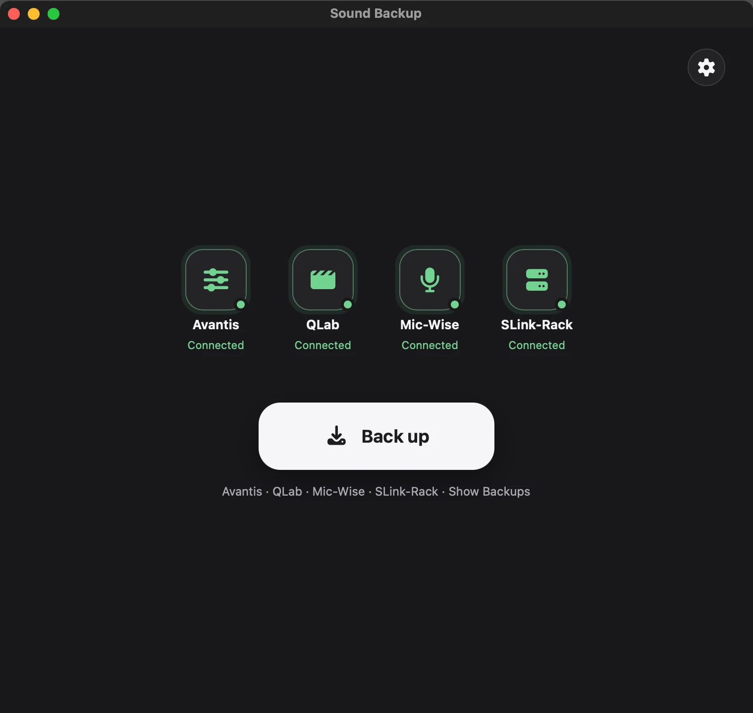 Sound Backup with Avantis, QLab, Mic-Wise and SLink-Rack all connected